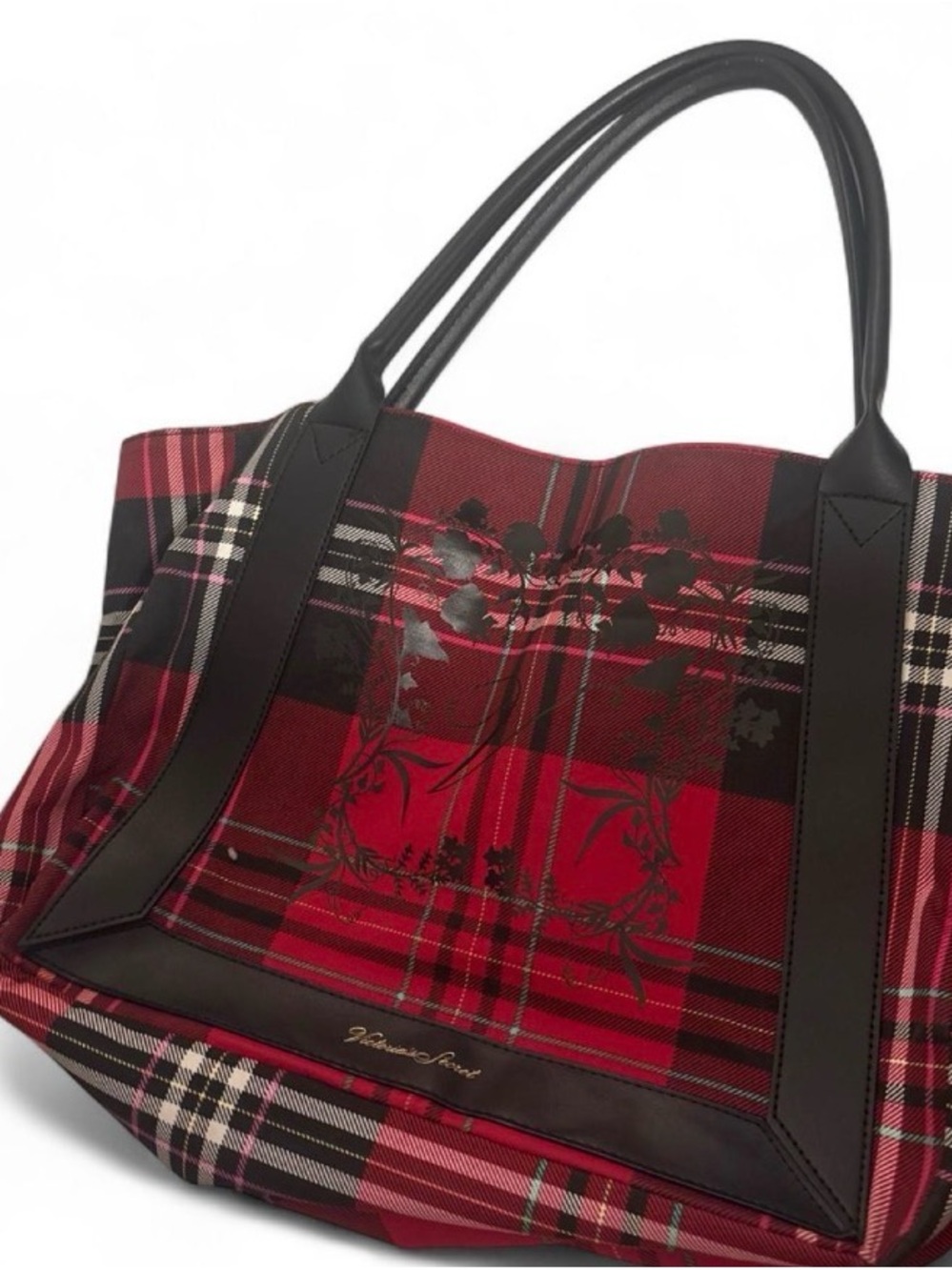 Victoria's Secret Red Plaid Tote with Black Trim